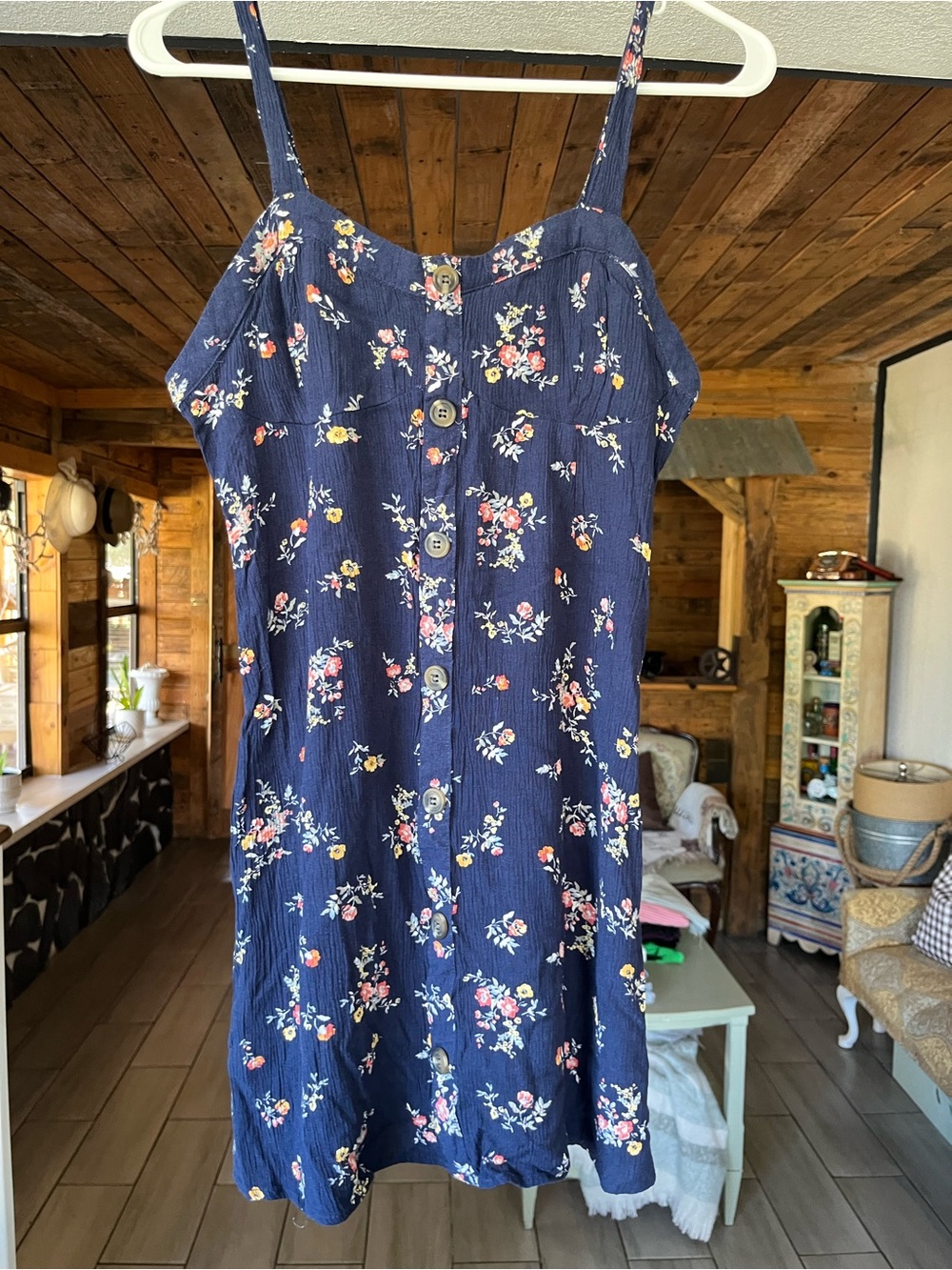 Wallflower Navy Floral Button-Front Mini Dress